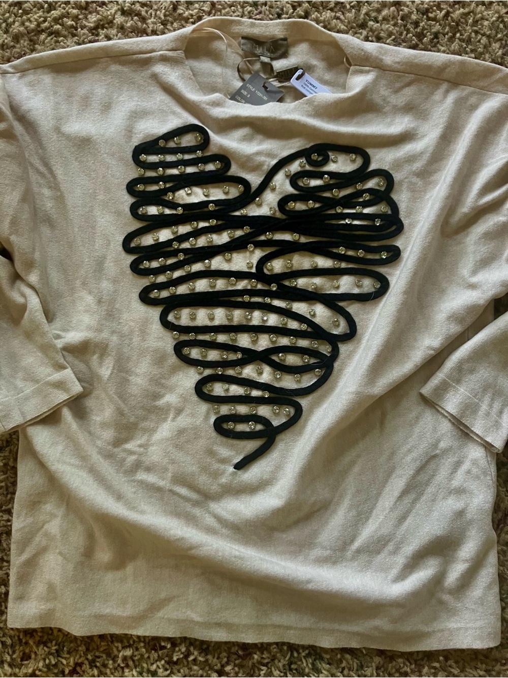 Milano Cream Top with Black Heart Ribbon and Studs